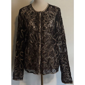 Women's Laura Ashley Brown Beige Lace Zippered Jacket M